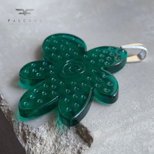 Resin and Sterling Silver Pendant 'Flower - Green Joy'