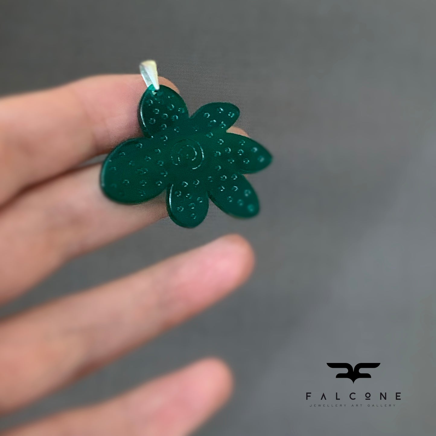 Resin and Sterling Silver Pendant 'Flower - Green Joy'