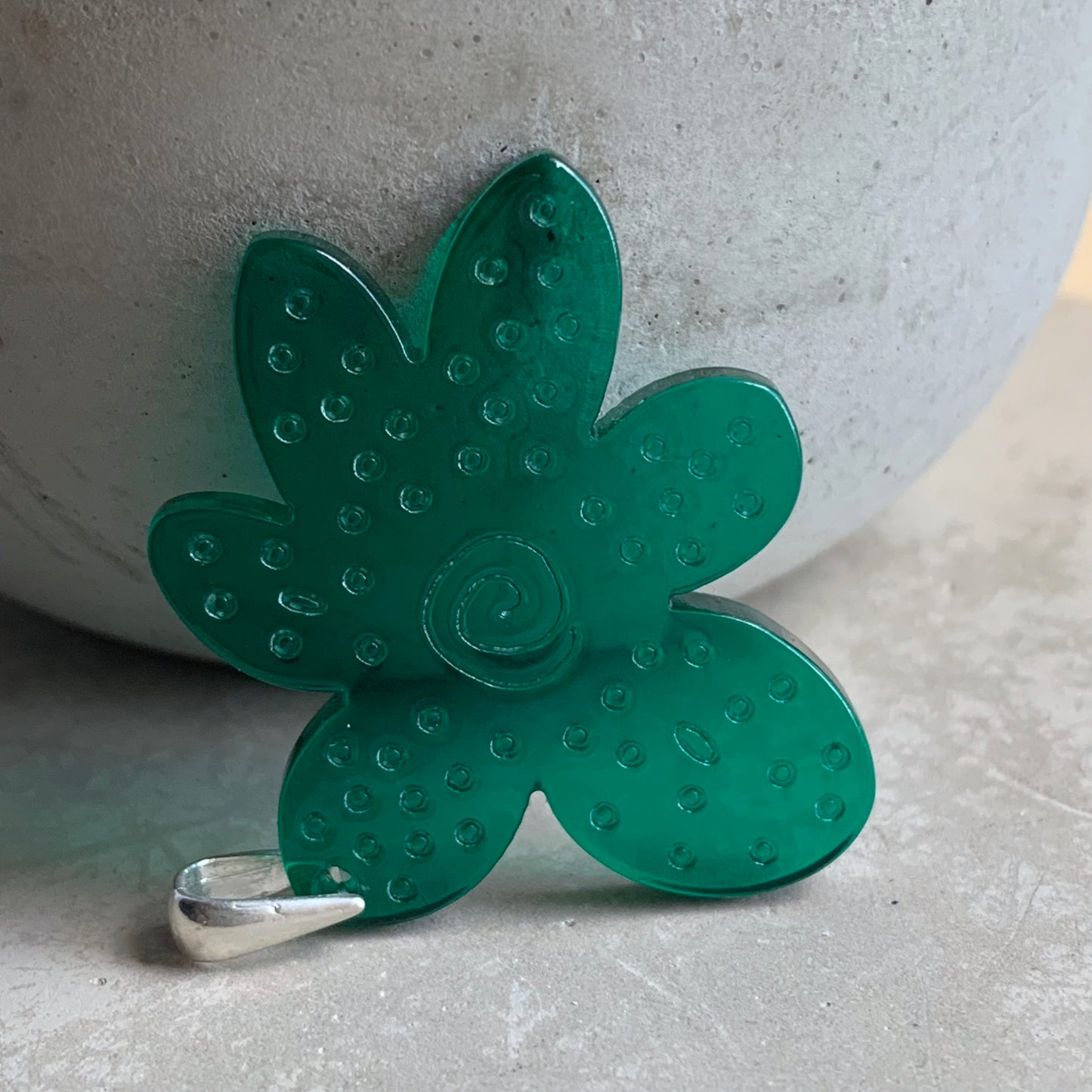 Resin and Sterling Silver Pendant 'Flower - Green Joy'