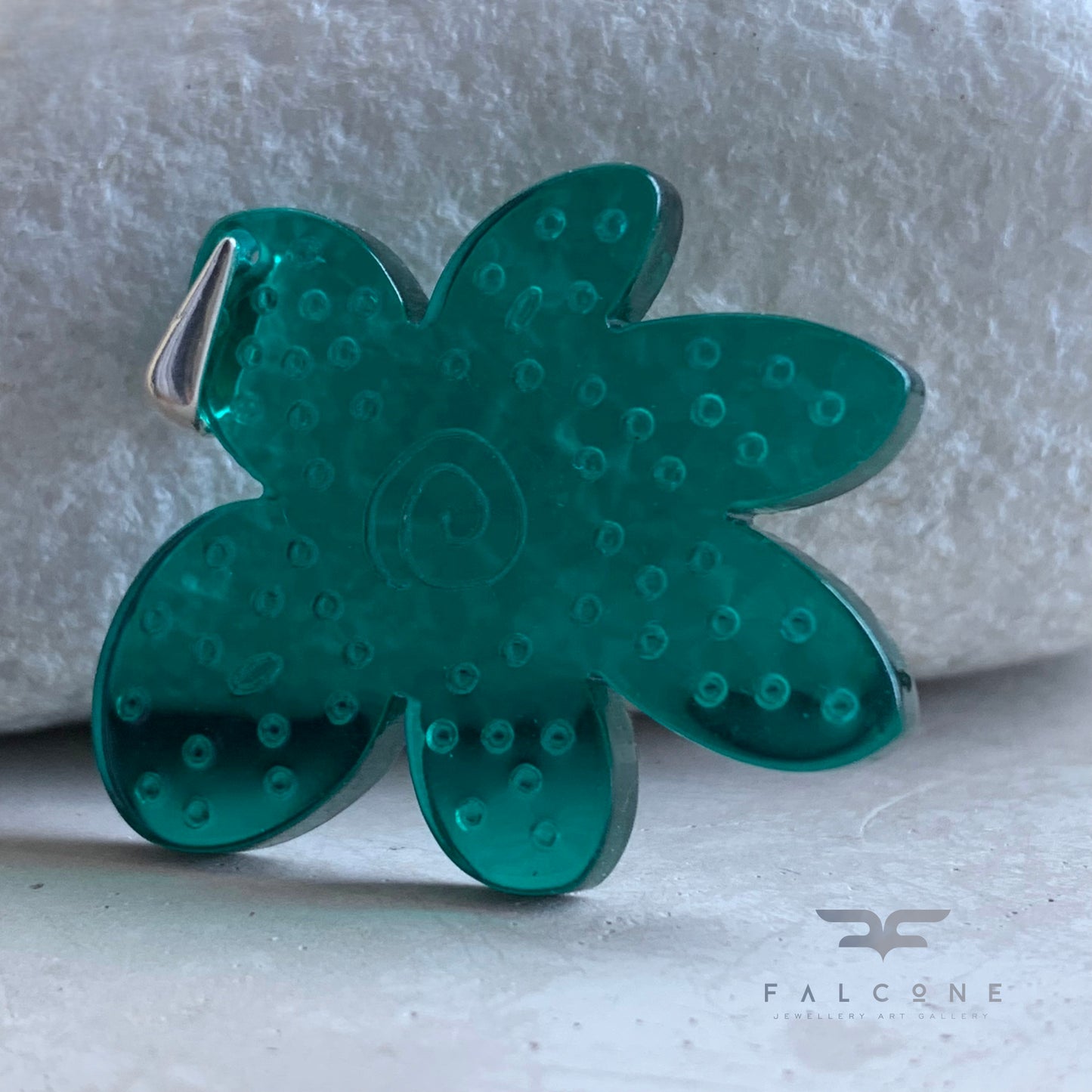 Resin and Sterling Silver Pendant 'Flower - Green Joy'
