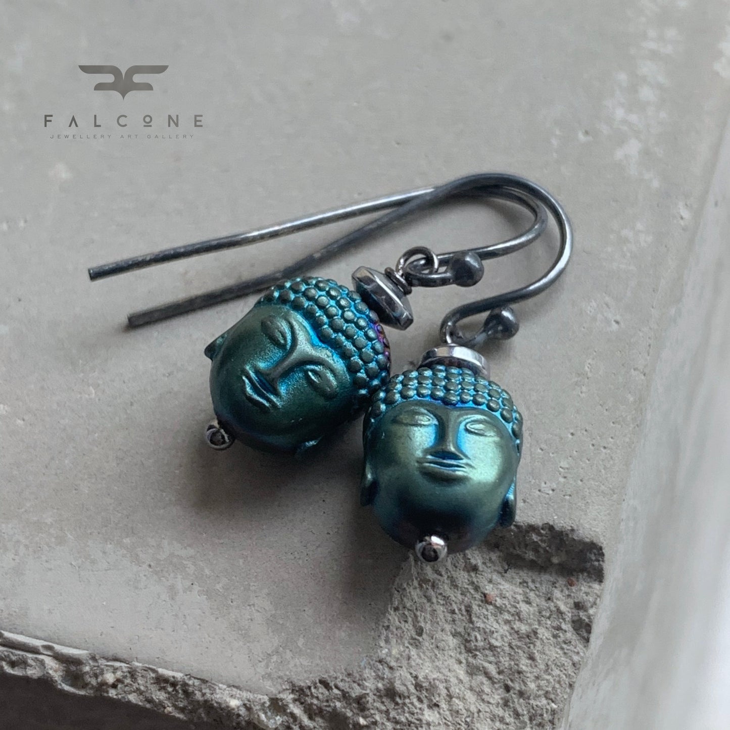 Carved Hematite and Sterling Silver Earrings 'Zen'
