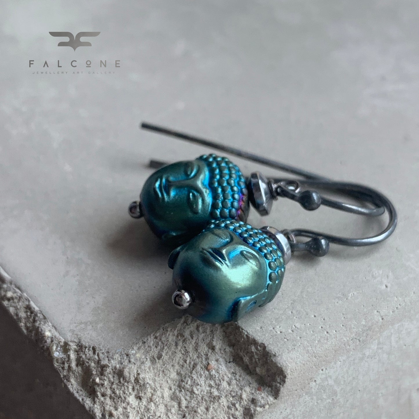 Carved Hematite and Sterling Silver Earrings 'Zen'