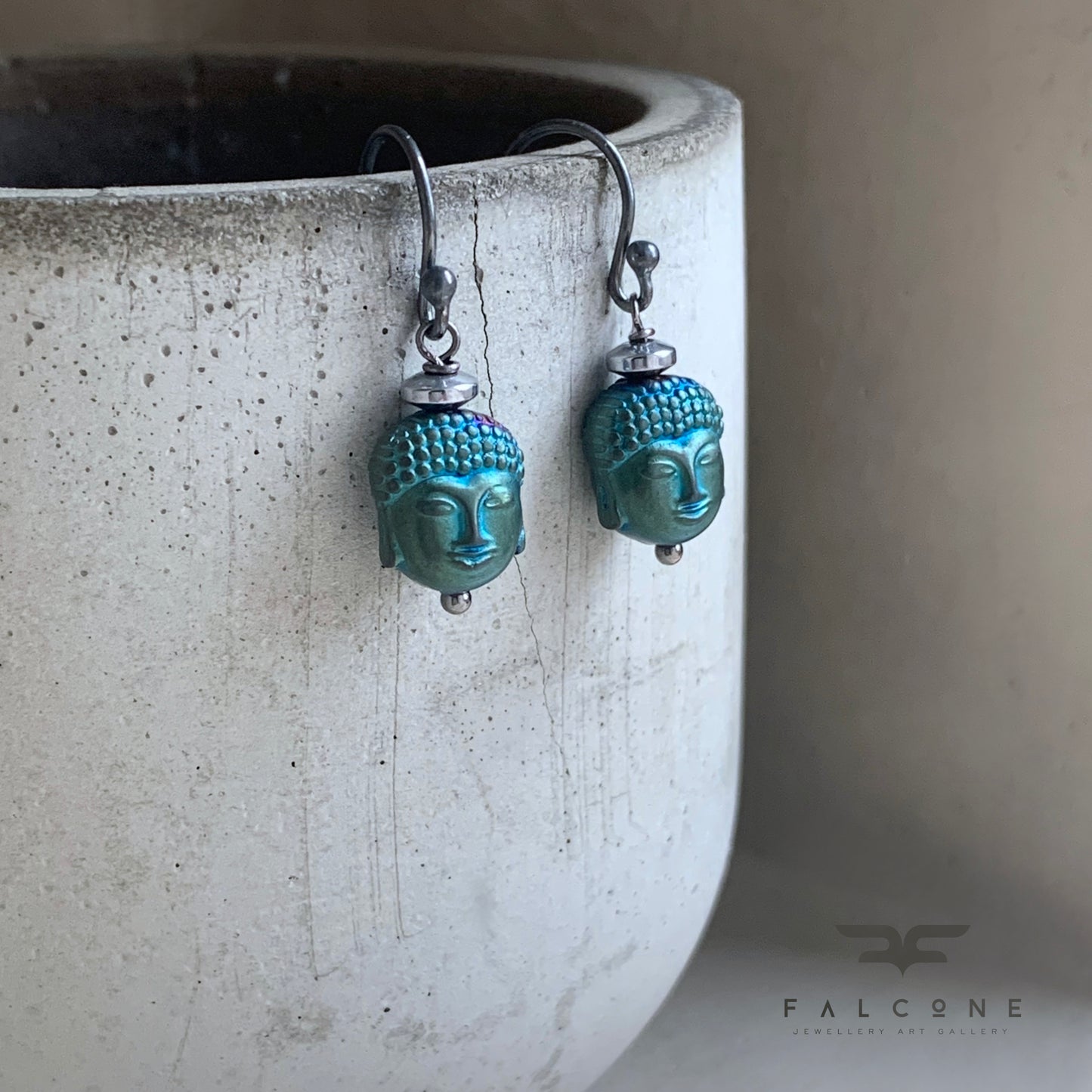 Carved Hematite and Sterling Silver Earrings 'Zen'