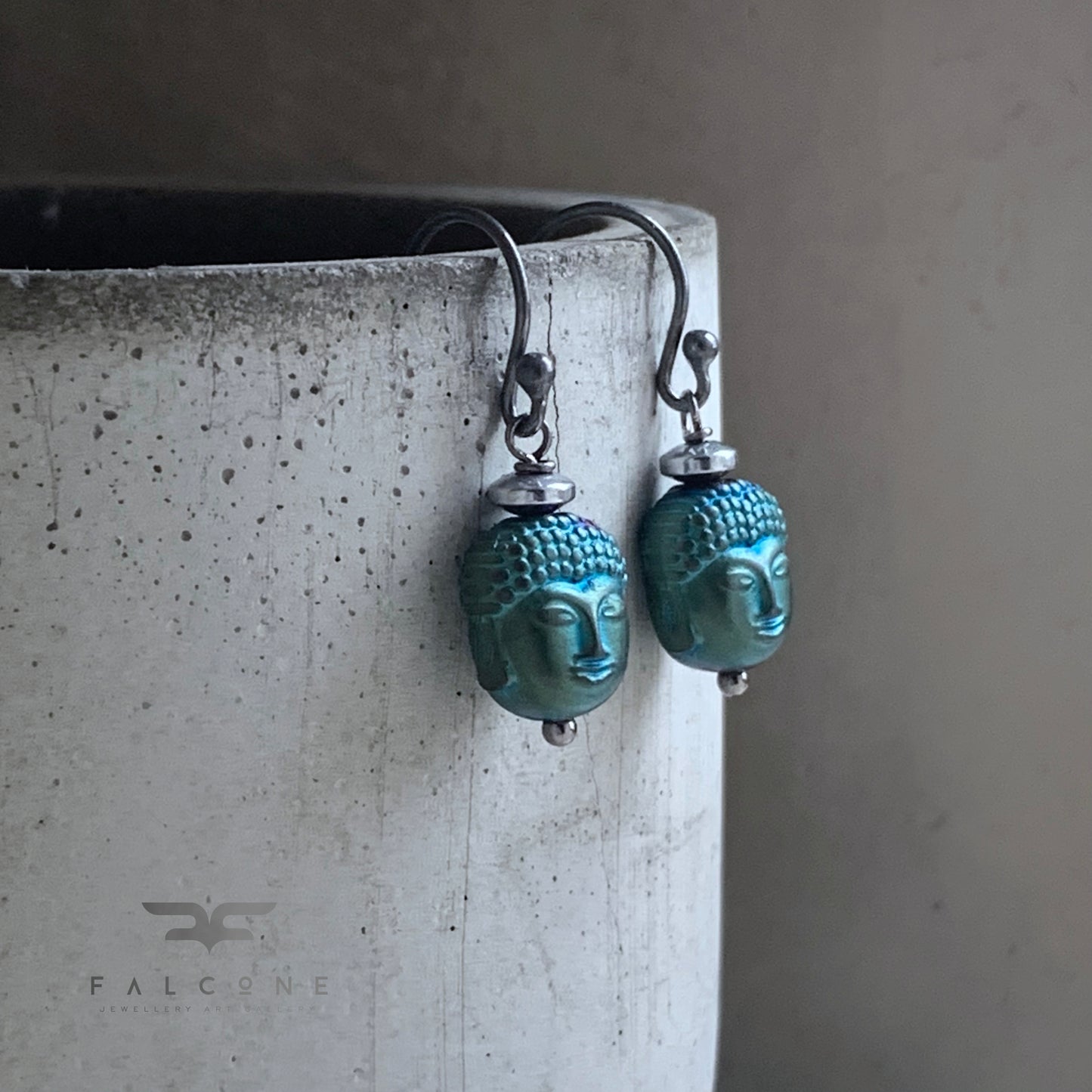 Carved Hematite and Sterling Silver Earrings 'Zen'