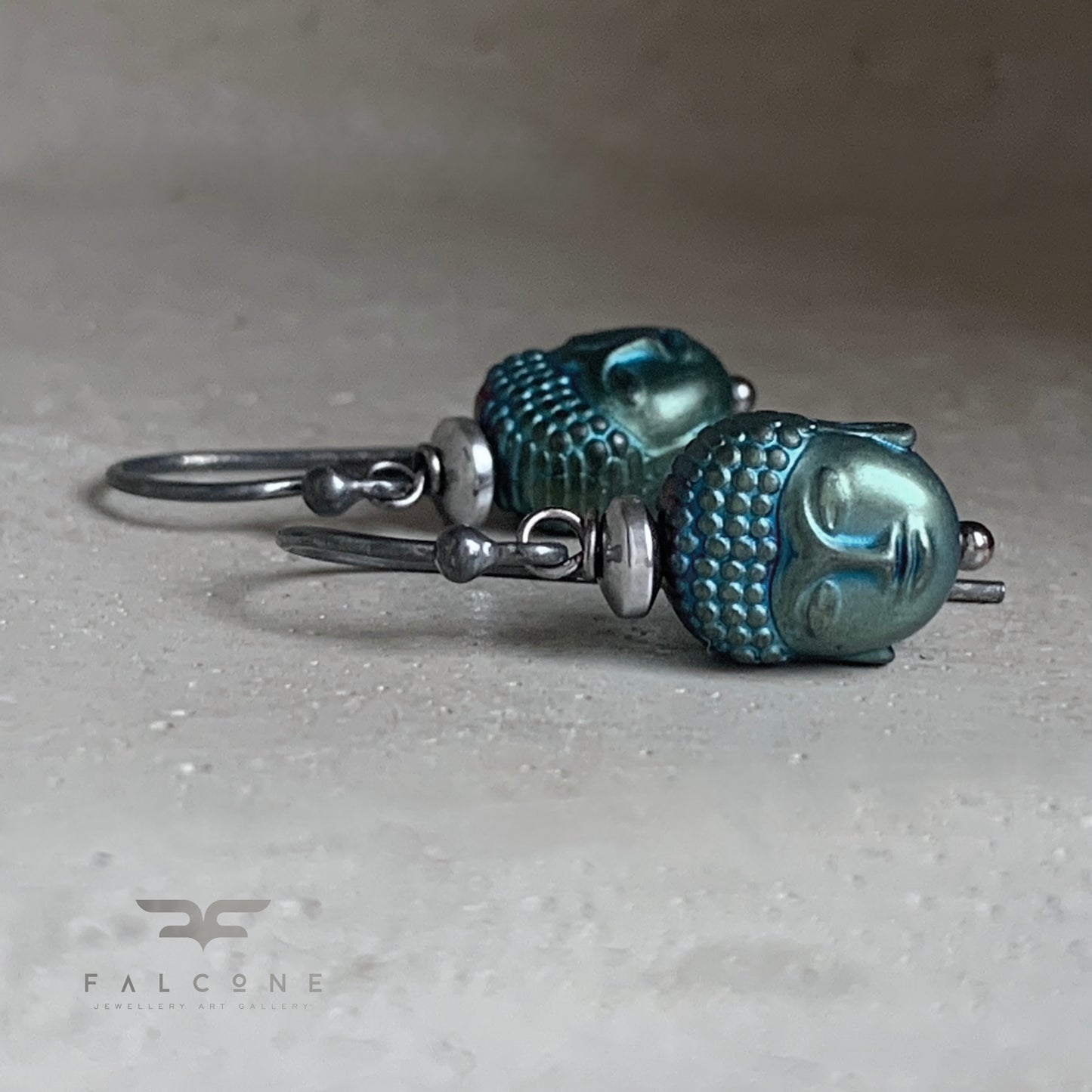 Carved Hematite and Sterling Silver Earrings 'Zen'