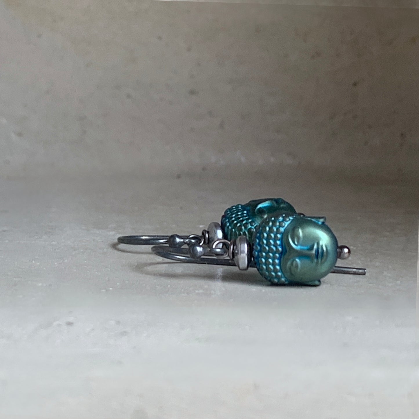 Carved Hematite and Sterling Silver Earrings 'Zen'