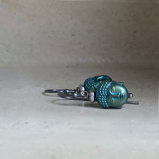 Carved Hematite and Sterling Silver Earrings 'Zen'