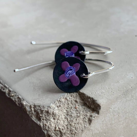 Sterling Silver Earrings 'Wildflowers - Violet & Purple'