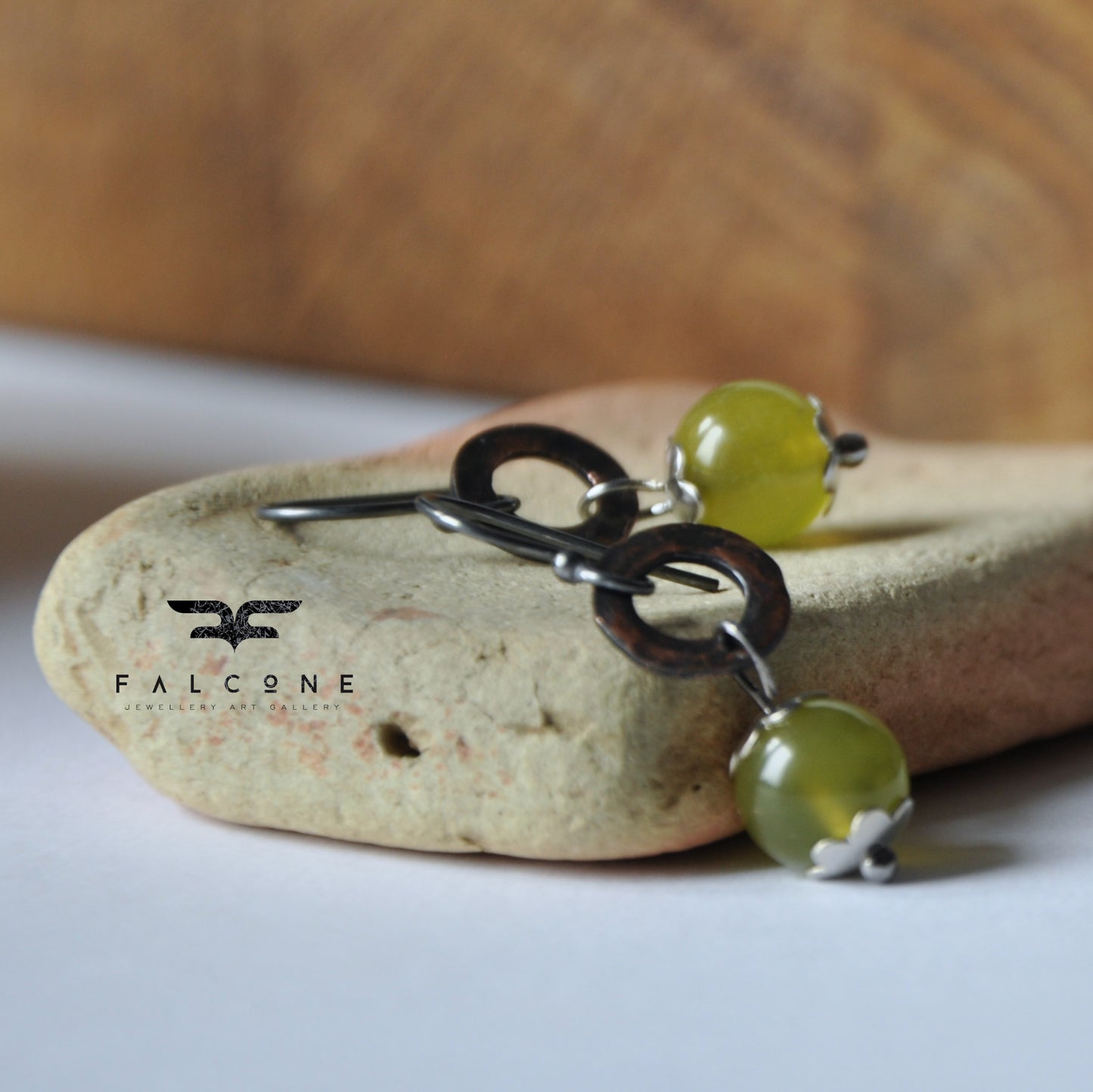 Silver earrings with jade and copper 'Green Apples'