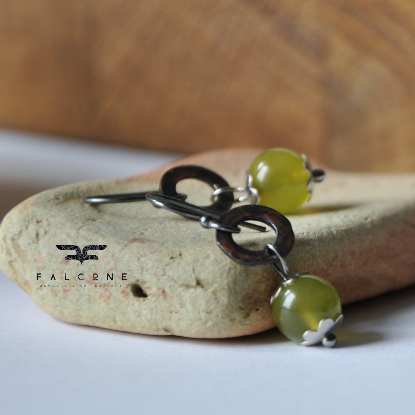 Silver earrings with jade and copper 'Green Apples'