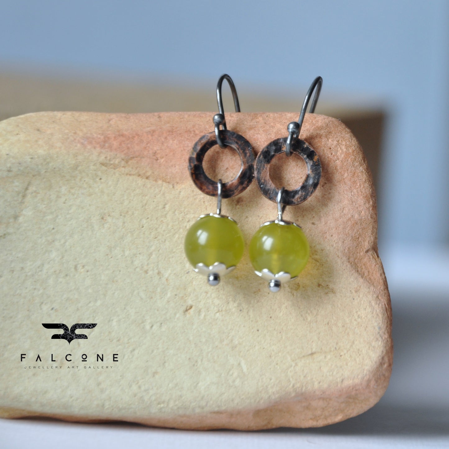 Silver earrings with jade and copper 'Green Apples'