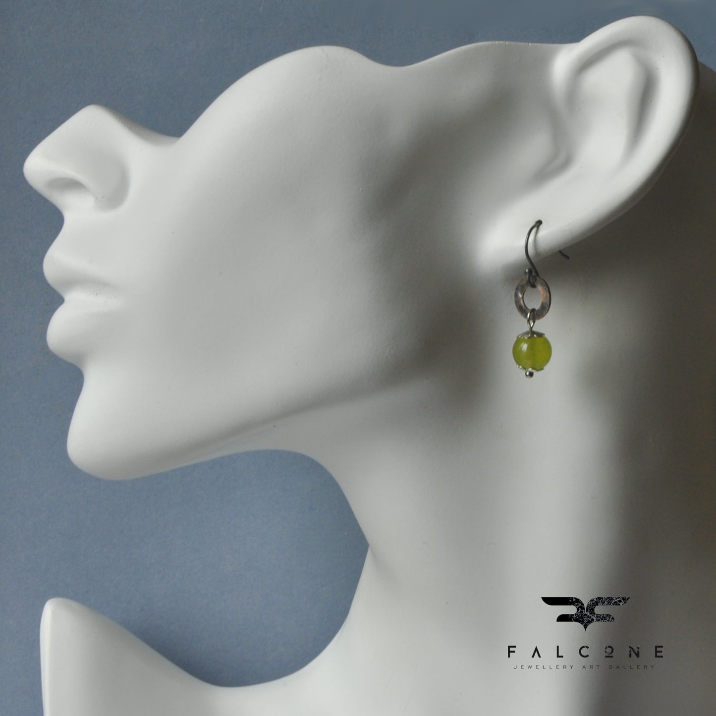 Silver earrings with jade and copper 'Green Apples'