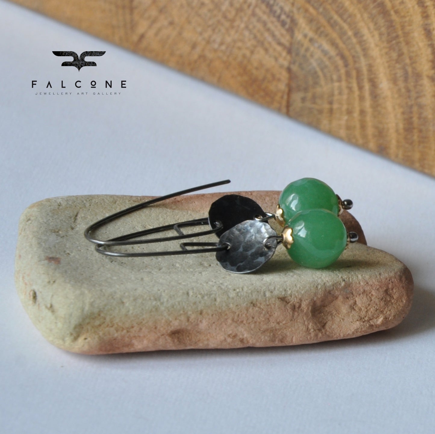 Pendientes largos de plata y piedras preciosas 'Jadeitas Verdes'