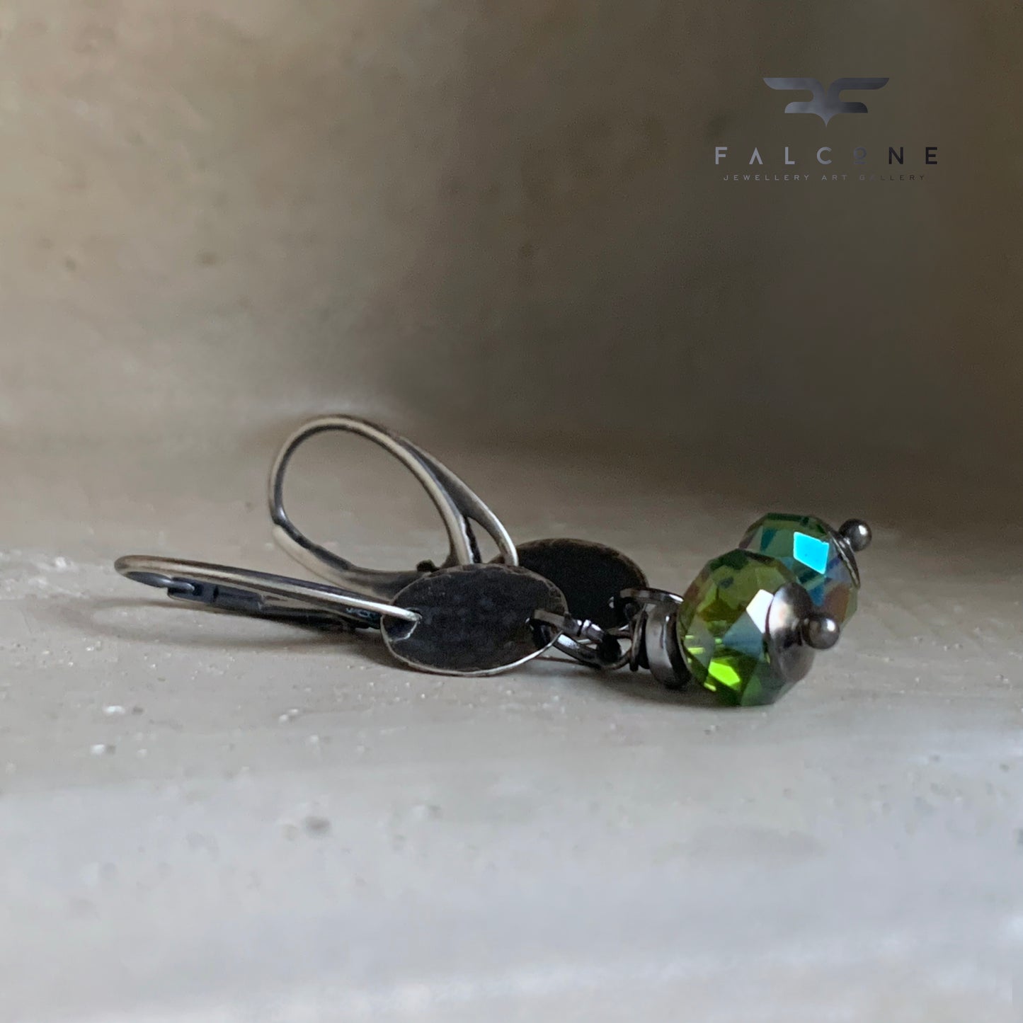 Silver and glass earrings 'Green Lanterns'