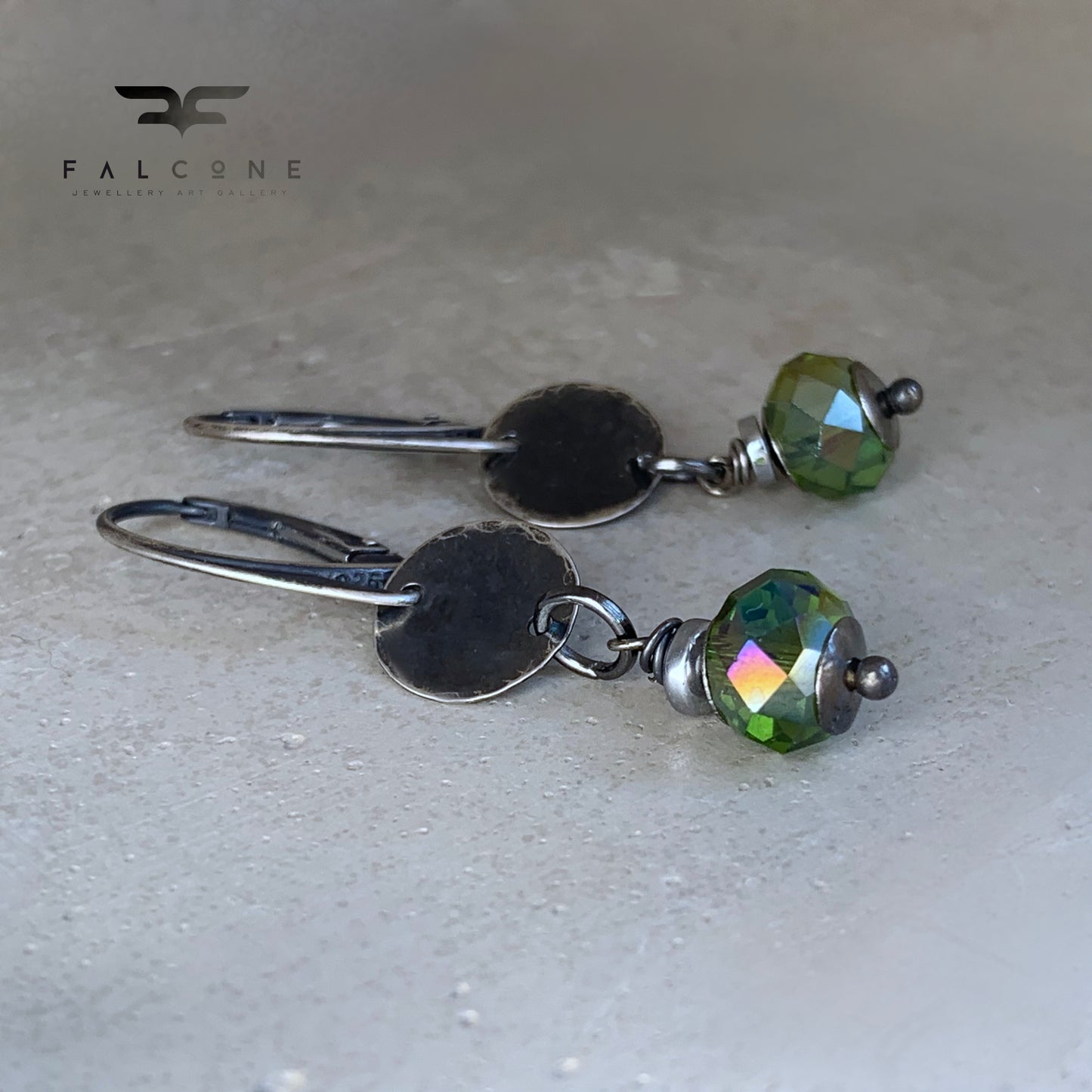 Silver and glass earrings 'Green Lanterns'