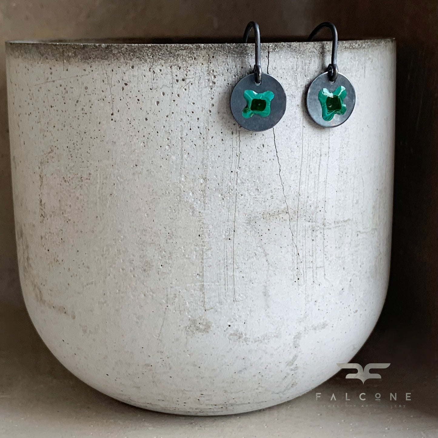 Pendientes esmaltados de plata de ley 'Flores silvestres - verde turquesa y negro'