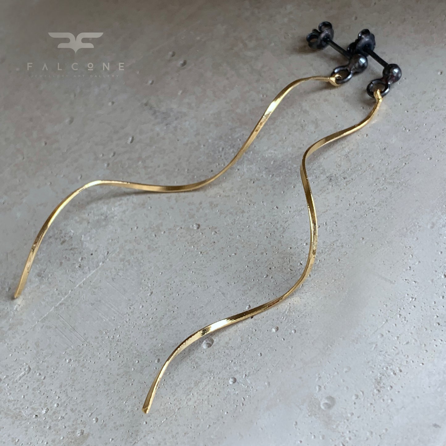 Gold-Plated Brass and Sterling Silver Stud Earrings 'Golden Waves'