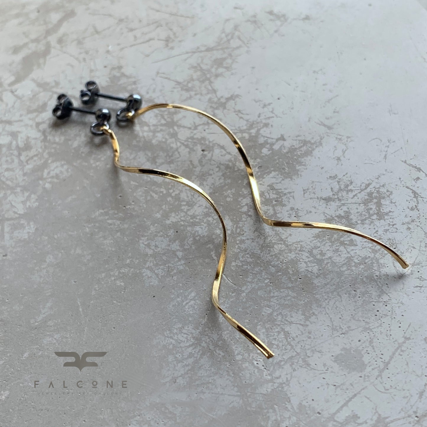 Gold-Plated Brass and Sterling Silver Stud Earrings 'Golden Waves'