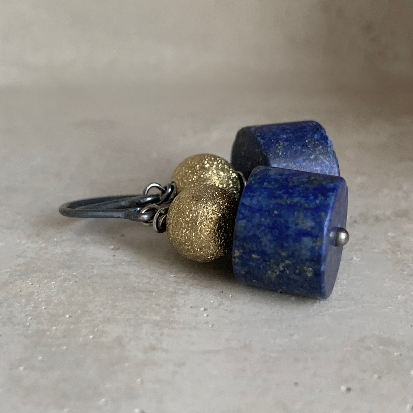 Lapis Lazuli, Brass, and Silver Earrings 'Golden Lapis'