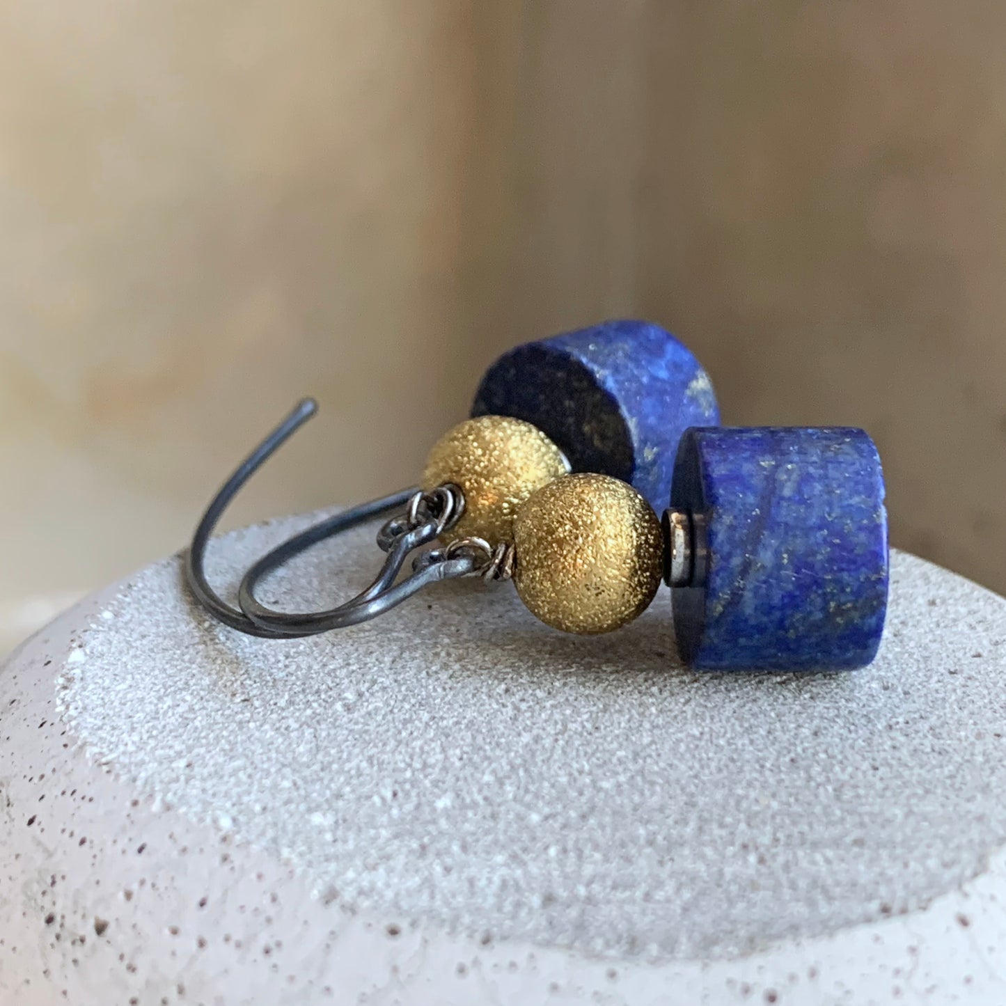 Lapis Lazuli, Brass, and Silver Earrings 'Golden Lapis'