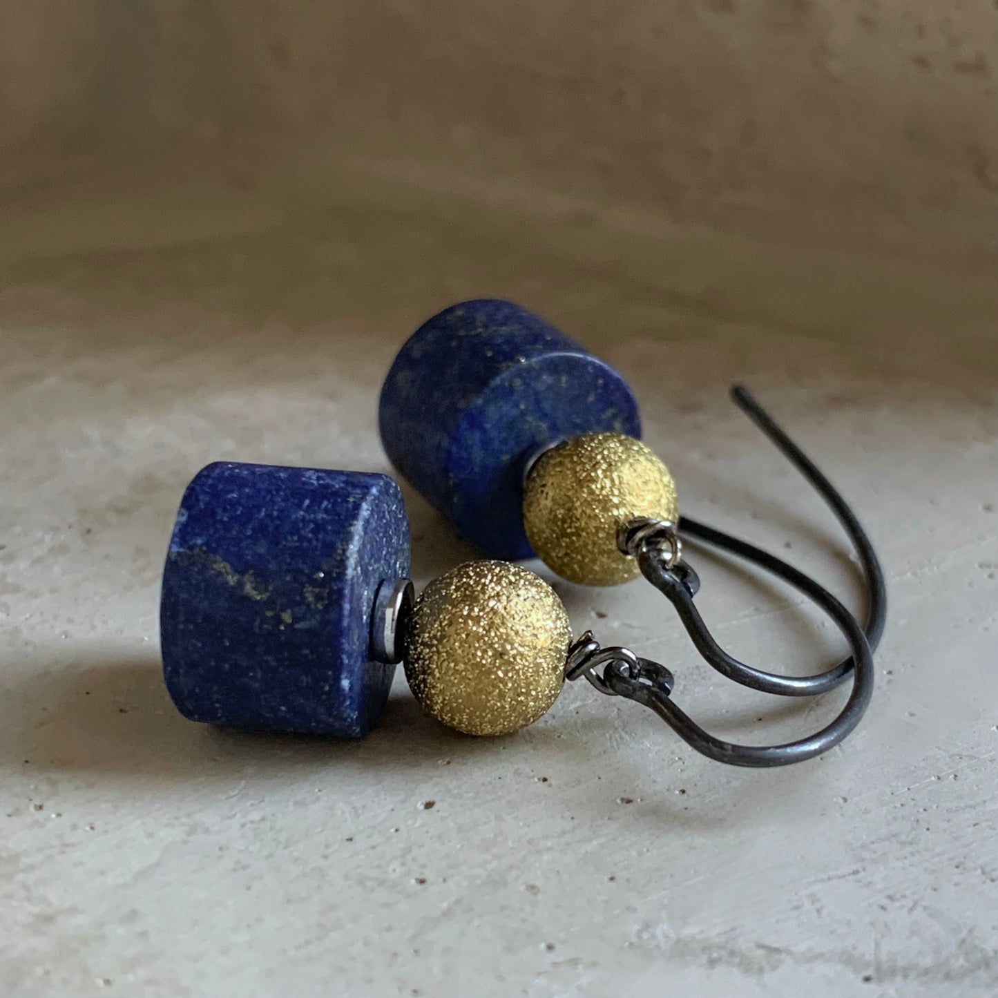 Lapis Lazuli, Brass, and Silver Earrings 'Golden Lapis'