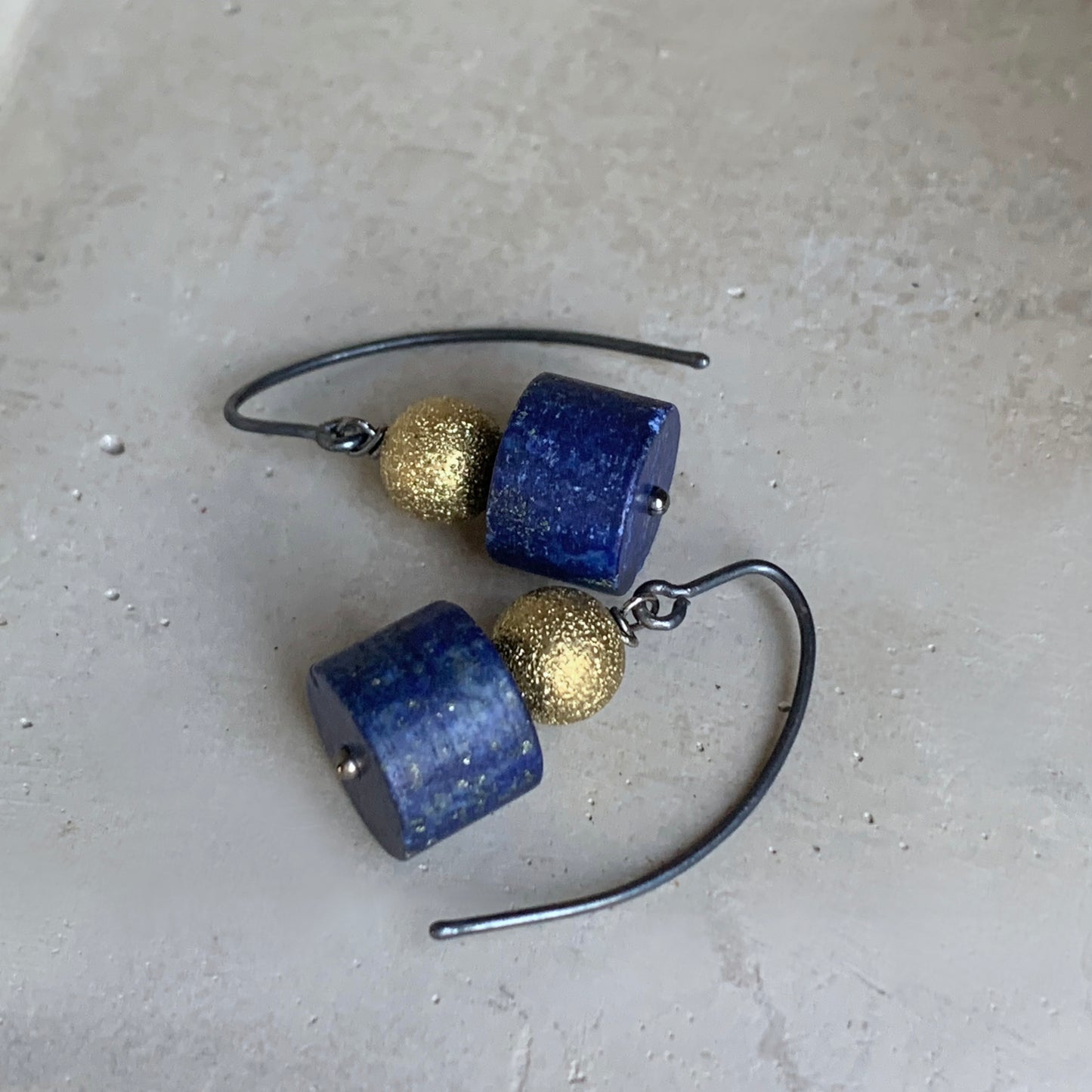 Lapis Lazuli, Brass, and Silver Earrings 'Golden Lapis'