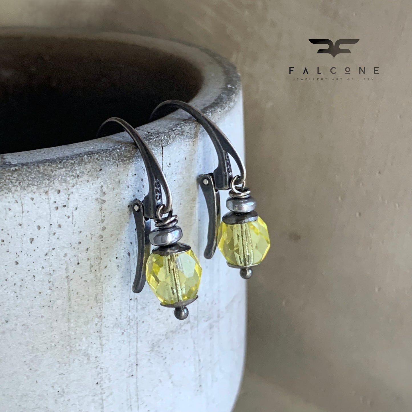 Silver and glass earrings 'Citron'