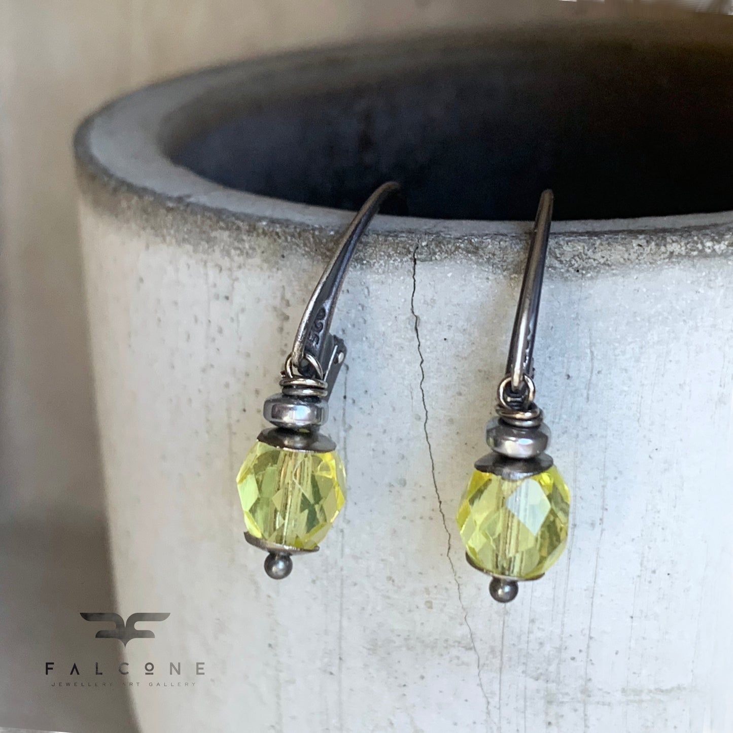 Silver and glass earrings 'Citron'