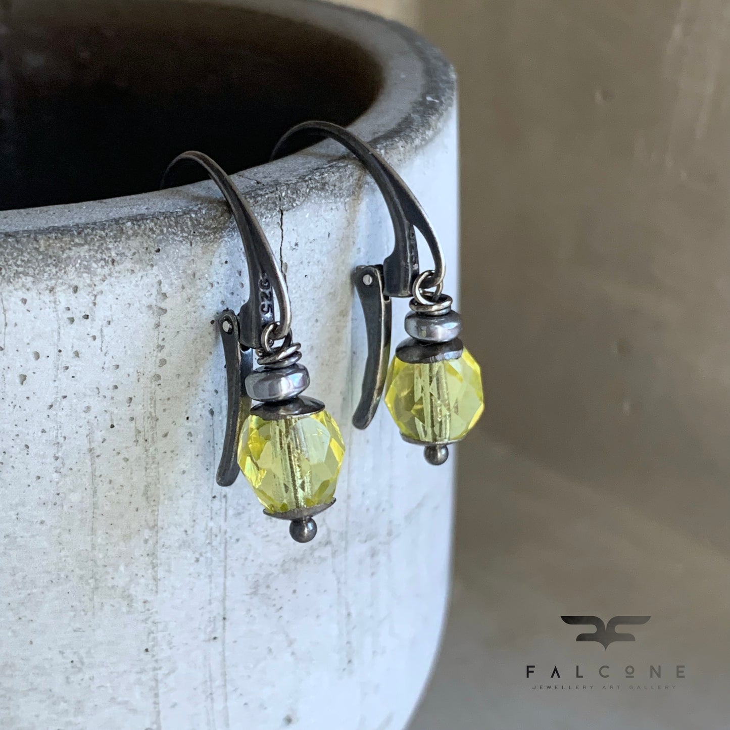 Silver and glass earrings 'Citron'